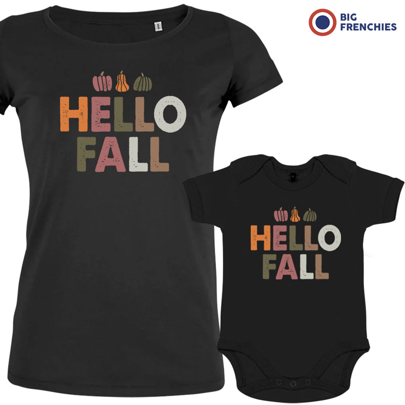 Hello Fall With Pumpkin Mom and Child Organic Cotton family Set (Set of 2)