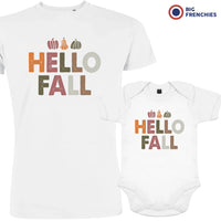 Hello Fall With Pumpkin Dad and Child Organic Cotton family Set (Set of 2)