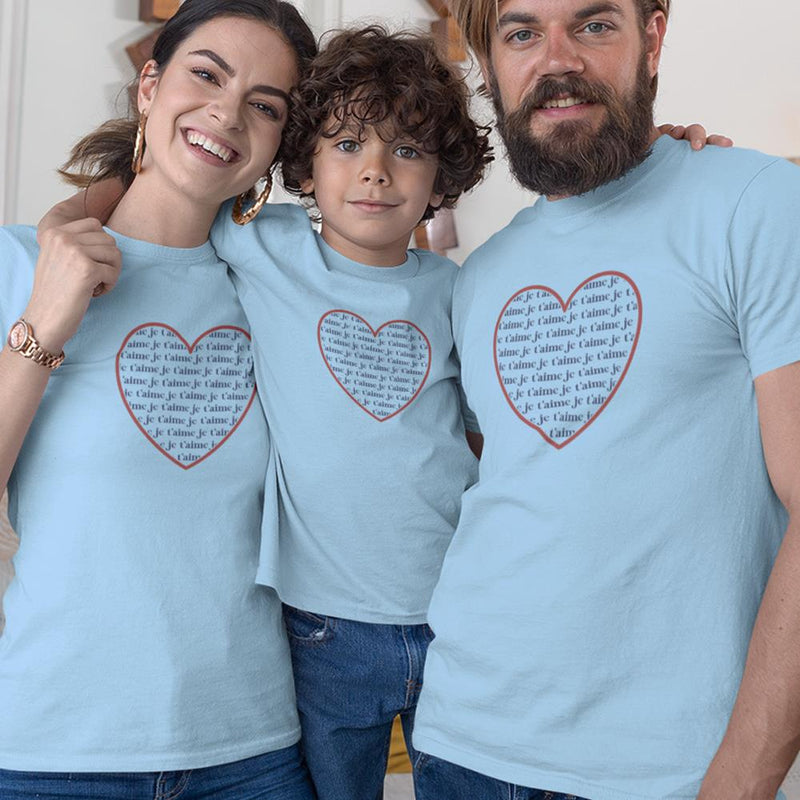 Je T'aime Heart Matching Organic Cotton T-Shirts Family Set (Set of 3)