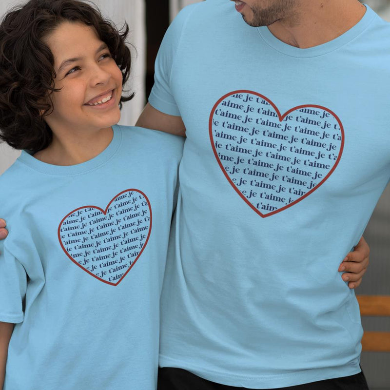 Je T'aime Heart Dad and Child Organic Cotton T-Shirts family Set (Set of 2)