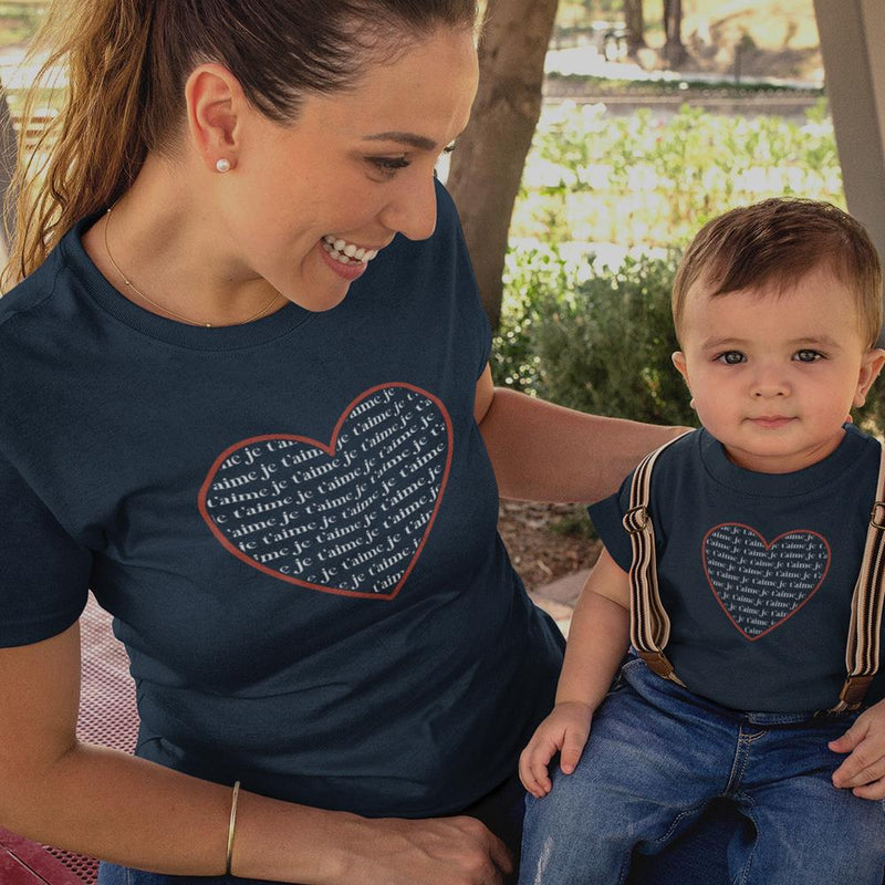 Je T'aime Heart Mom and Child Organic Cotton T-Shirts family Set (Set of 2)