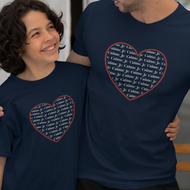 Je T'aime Heart Dad and Child Organic Cotton T-Shirts family Set (Set of 2)