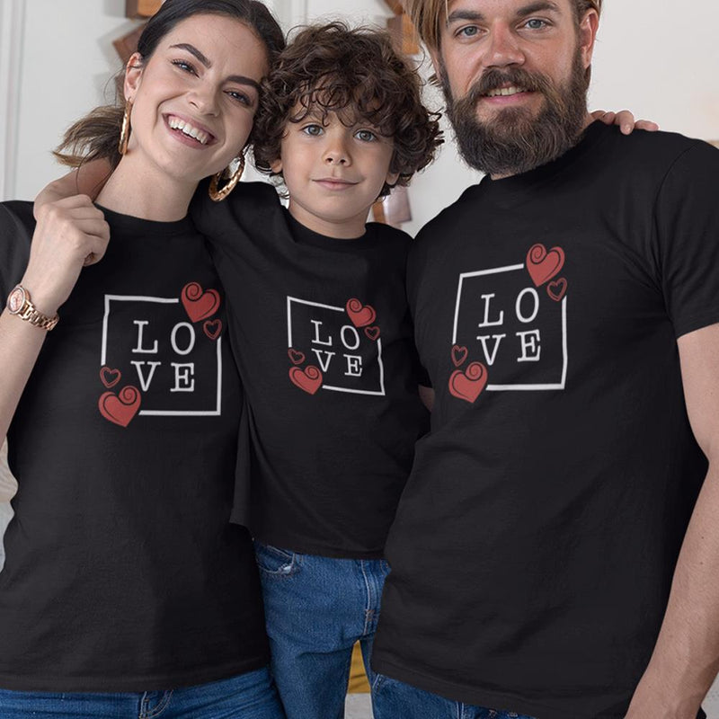 Love with Hearts Matching Organic Cotton T-Shirts Family Set (Set of 3)