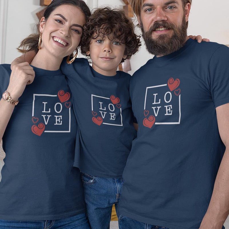 Love with Hearts Matching Organic Cotton T-Shirts Family Set (Set of 3)