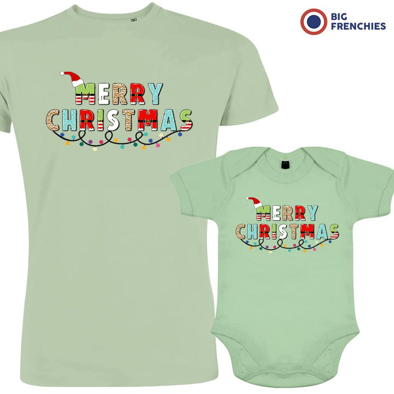 Merry Christmas Dad and Child Organic Cotton family Set (Set of 2)