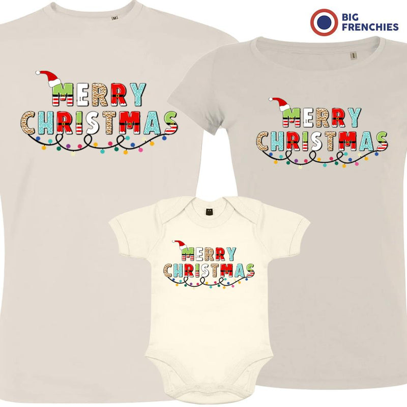 Merry Christmas Matching Family Organic Tees (Set of 3)