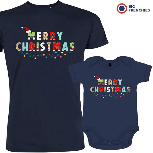 Merry Christmas Dad and Child Organic Cotton family Set (Set of 2)