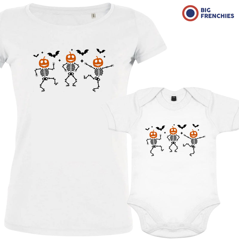 Pumpkin Skeleton Dance Halloween Mom and Baby Organic Cotton family Set (Set of 2)