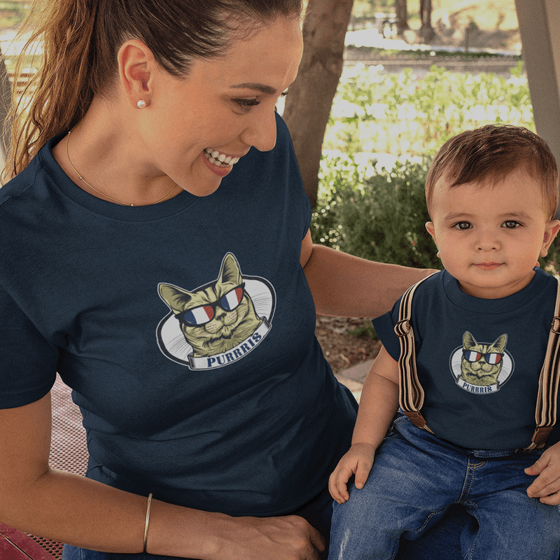 Purrris French Cat Mom and Child Organic Cotton T-Shirts family Set (Set of 2)