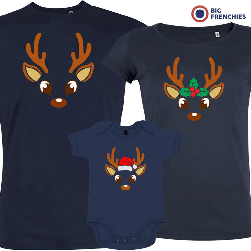 Reindeer Christmas Matching Family Organic Tees (Set of 3)