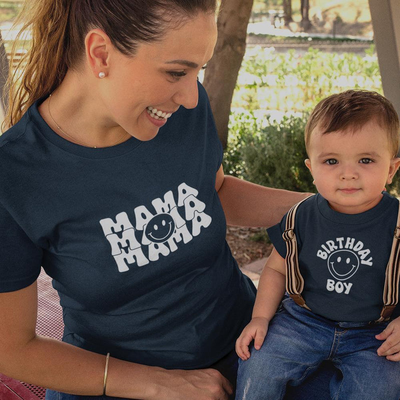 Mama And Birthday Boy Smiley Mom and Child Organic Cotton T-Shirts family Set (Set of 2)