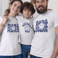 Dada Mama And Birthday Boy Smiley Matching Organic Cotton T-Shirts Family Set (Set of 3)