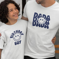 Dada and Birthday Boy Smiley Dad and Child Organic Cotton T-Shirts family Set (Set of 2)