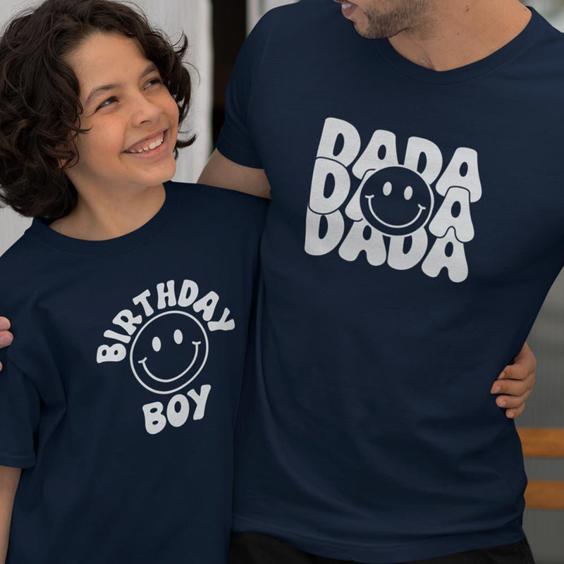 Dada and Birthday Boy Smiley Dad and Child Organic Cotton T-Shirts family Set (Set of 2)