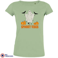 Spooky Vibes With Pumpkin And Ghost Women's Organic Cotton Tee