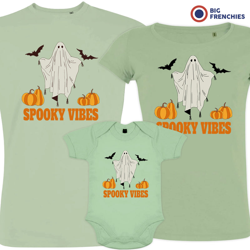 Spooky Vibes With Pumpkin And Ghost Matching Organic Cotton Family Set (Set of 3)