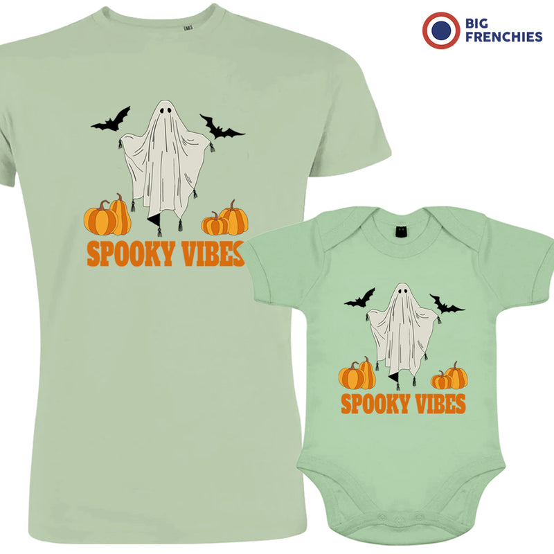 Spooky Vibes With Pumpkin And Ghost Dad and Child Organic Cotton family Set (Set of 2)