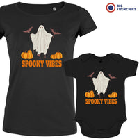 Spooky Vibes With Pumpkin And Ghost Mom and Child Organic Cotton family Set (Set of 2)