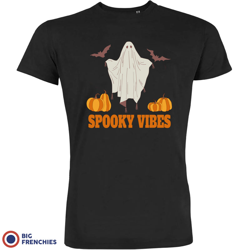 Spooky Vibes With Pumpkin And Ghost Men's Organic Cotton Tee