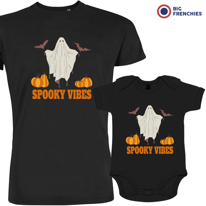 Spooky Vibes With Pumpkin And Ghost Dad and Child Organic Cotton family Set (Set of 2)