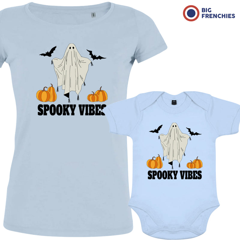 Spooky Vibes With Pumpkin And Ghost Mom and Child Organic Cotton family Set (Set of 2)