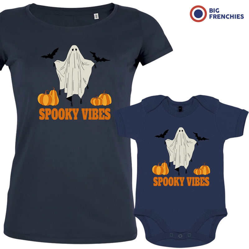 Spooky Vibes With Pumpkin And Ghost Mom and Child Organic Cotton family Set (Set of 2)