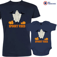 Spooky Vibes With Pumpkin And Ghost Dad and Child Organic Cotton family Set (Set of 2)