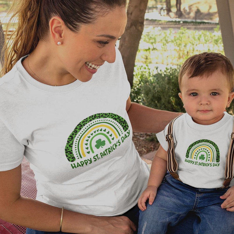 Happy St Patrick's Day Rainbow Mom and Child Organic Cotton T-Shirts family Set (Set of 2)