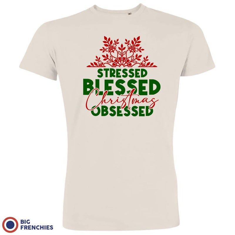 Stressed Blessed Christmas Obsessed Men's Organic Cotton Tee