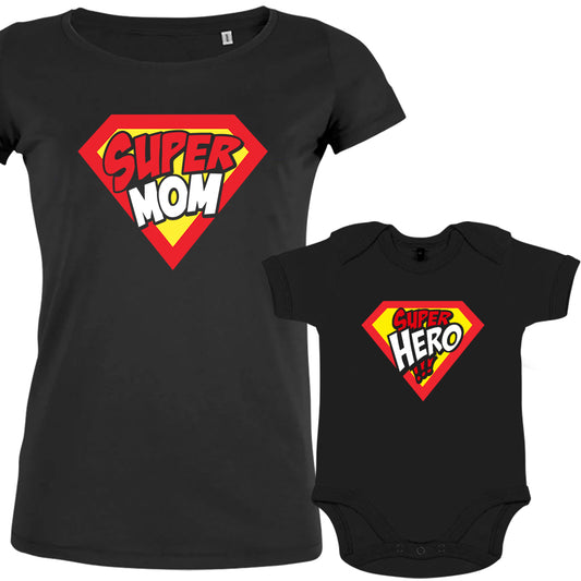 Super Mom Super Hero Mom and Baby Organic Cotton family Set (Set of 2)
