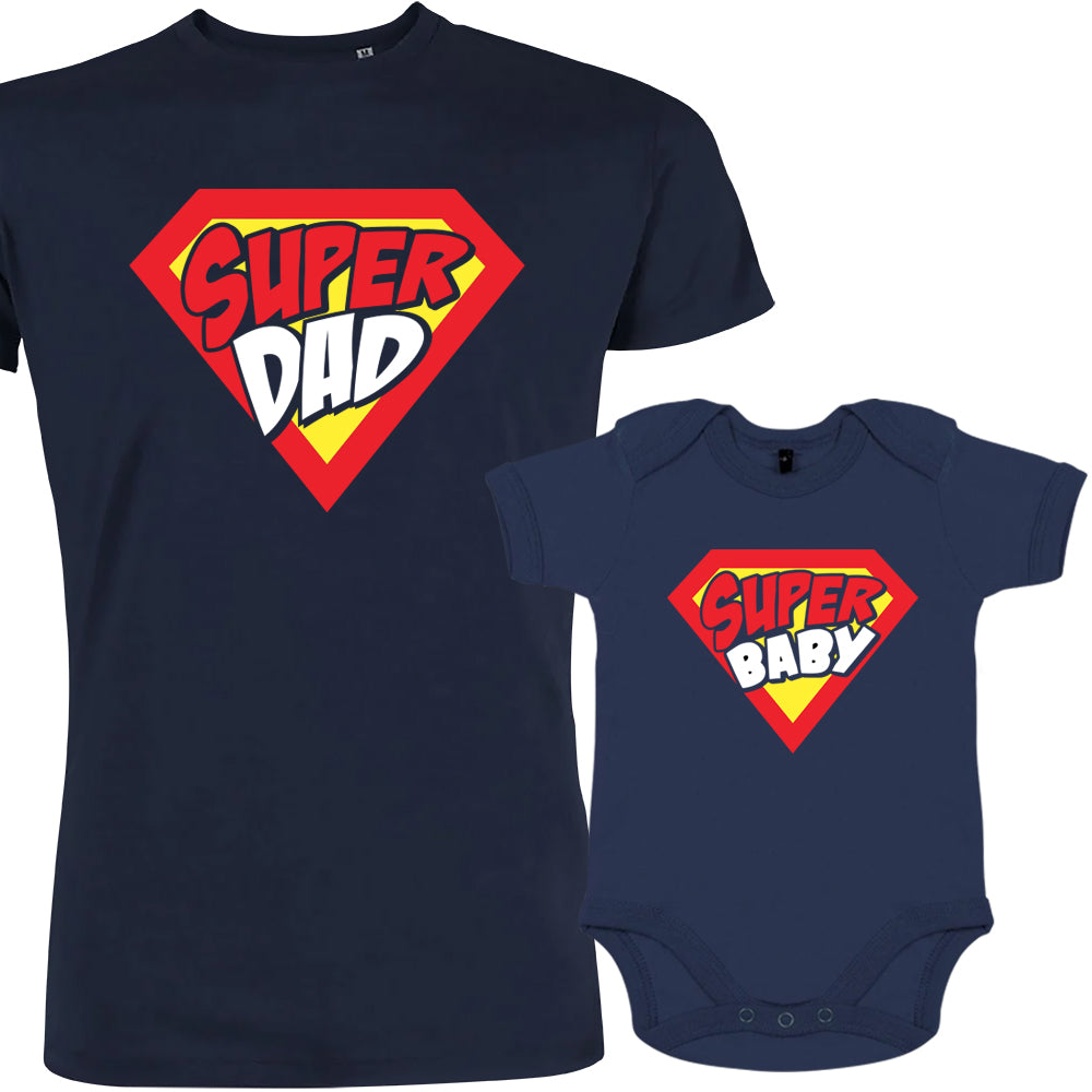 Super Dad and Super Baby Dad and Child Matching Organic Cotton Outfit