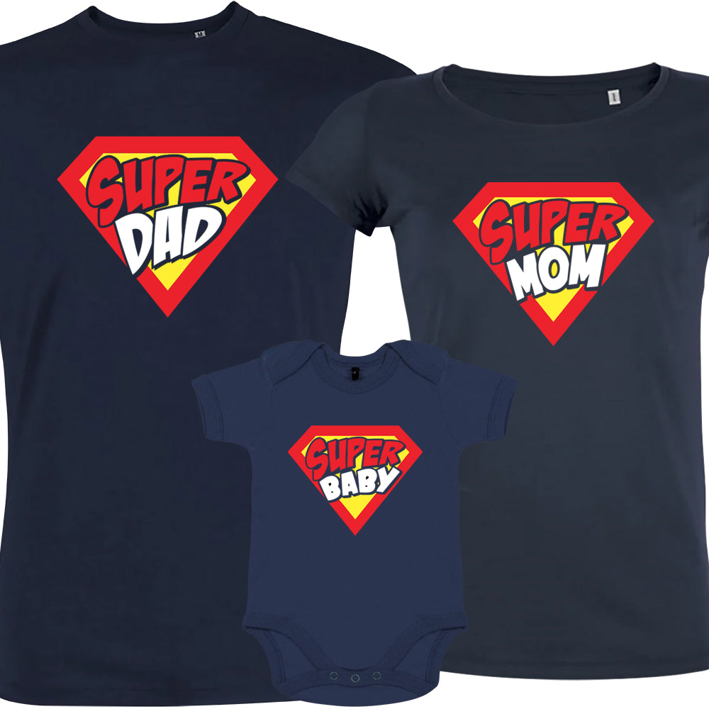 Super Dad Super Mom Super Baby Matching Organic Cotton Family Set (Set of 3)