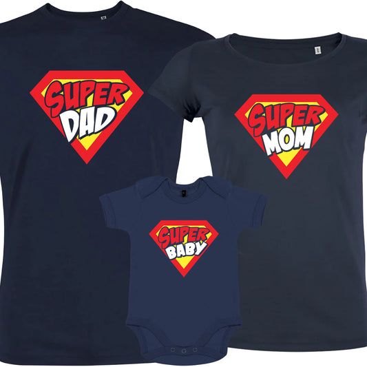 Super Dad Super Mom Super Baby Matching Organic Cotton Family Set (Set of 3)