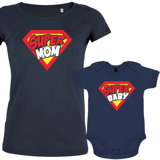 Super Mom Super Baby Mom and Baby Organic Cotton family Set (Set of 2)
