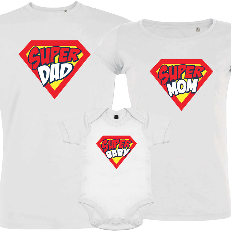 Super Dad Super Mom Super Baby Matching Organic Cotton Family Set (Set of 3)